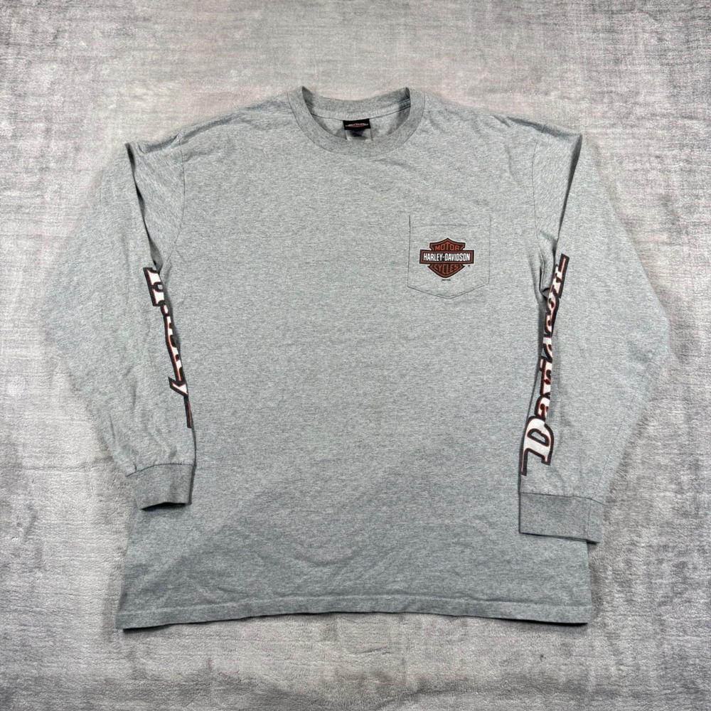 Harley Davidson Shirt Mens XL Gray Alaska Pocket Graphic Long Sleeve Tee